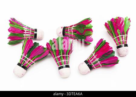 Shuttlecock with feathers on a white background Stock Photo