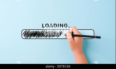 Hand drawing loading bar progress concept on blue background Stock Photo