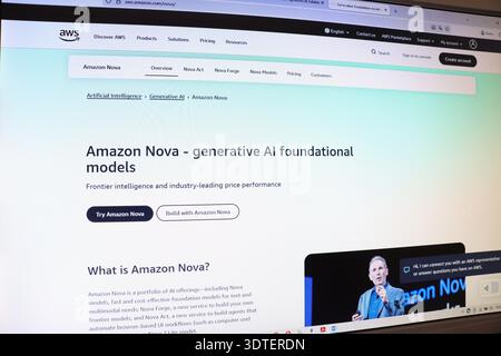 Amazon Nova generative AI foundational models webpage on digital screen for artificial intelligence service advertising. Stock Photo