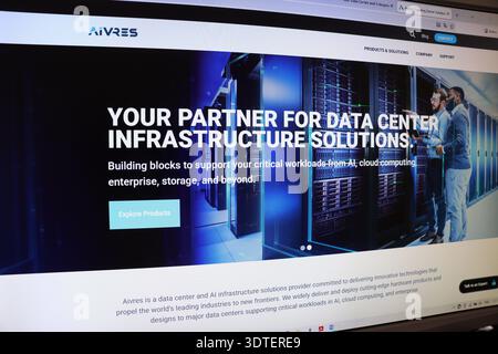 Close up of website display with text describing data center infrastructure solution. Concept of cutting edge technology for business. Stock Photo