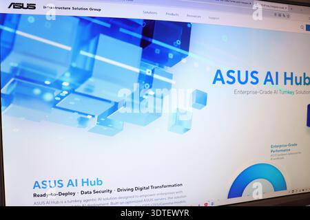 Computer screen displaying an artificial intelligence solution. AI Hub concept for data security and digital transformation. Stock Photo