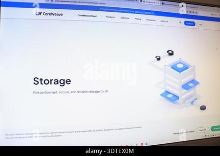 Computer screen displaying data storage website. Concept of cloud computing and secure data management. Digital server architecture. Stock Photo