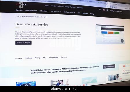 Computer screen displaying generative AI service webpage for artificial intelligence solution in enterprise application. Stock Photo