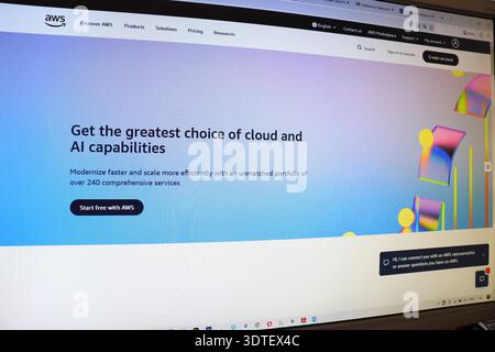 Computer screen displaying home page of technology company website for cloud and artificial intelligence services Stock Photo