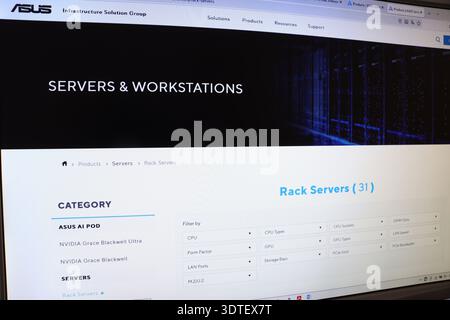 Computer screen displaying webpage with servers and workstations category for infrastructure solution. Digital technology product catalog. Stock Photo