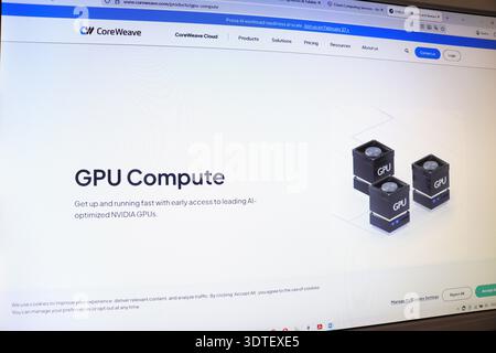 Digital screen displaying GPU compute software web page. Artificial intelligence, cloud computing, and advanced technology concept. Stock Photo