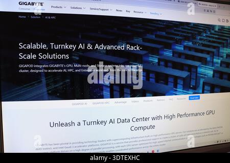 Website displaying AI and HPC solutions. Digital technology for scalable advanced rack-scale systems. Editorial for tech industry. Stock Photo