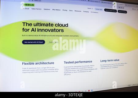 Website displaying AI cloud services. Digital interface showcasing artificial intelligence solutions for innovators. Modern technology concept. Stock Photo