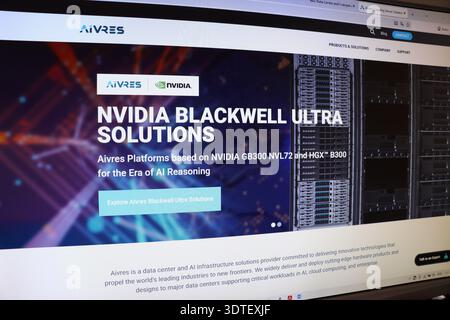 Website displaying AI solutions for data centers. Technology platform offering artificial intelligence infrastructure. Digital display of computing co Stock Photo