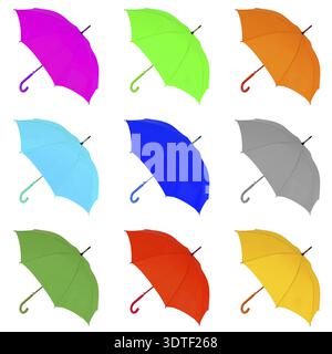 Opened multicolored umbrella isolated on white background Stock Photo