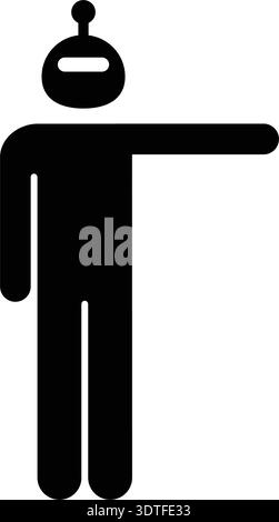 AI Robot Pointing Icon, Artificial intelligence robot pointing direction gesture pictogram icon in black solid glyph design. Stock Vector