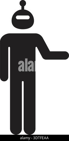 AI Robot Presentation Icon, Humanoid artificial intelligence robot presenting or explaining gesture pictogram icon in minimal solid style. Stock Vector