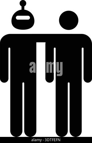 AI and Human Teamwork Collaboration Icon, Artificial intelligence robot with human figures representing AI integration Stock Vector