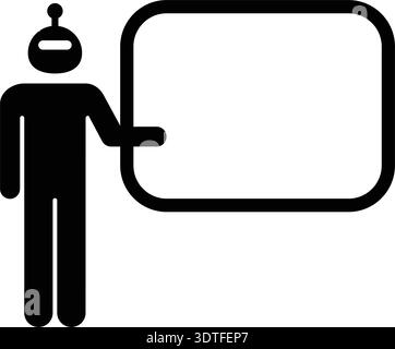 AI Presentation and Strategy Board Robot Icon, Artificial intelligence robot presenting blank board representing AI training, corporate presentation Stock Vector