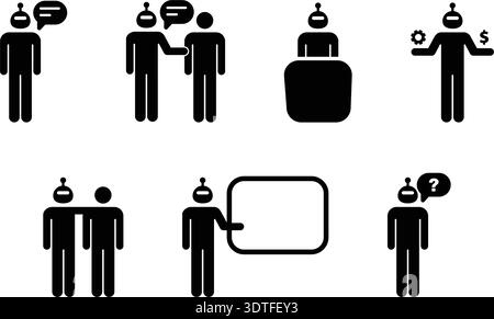 Artificial Intelligence Communication and Business Assistant Pictogram Icon Set, AI robot pictogram icon set representing AI communication Stock Vector