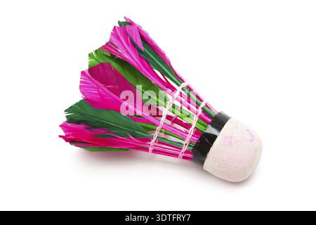 Shuttlecock with feathers on a white background Stock Photo