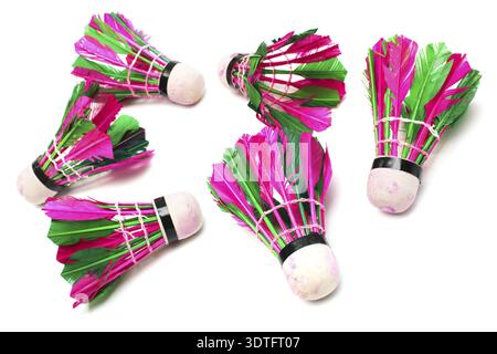 Shuttlecock with feathers on a white background Stock Photo