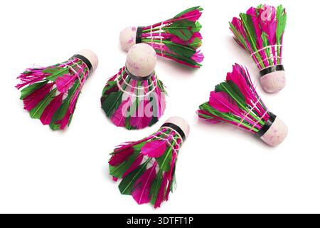 Shuttlecock with feathers on a white background Stock Photo