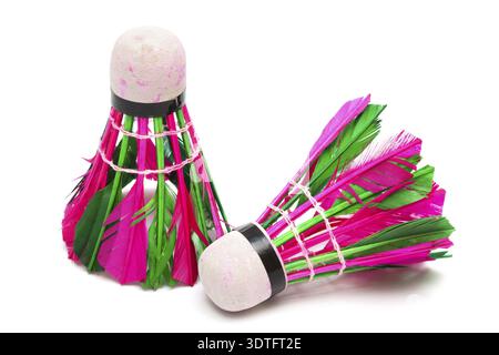 Shuttlecock with feathers on a white background Stock Photo