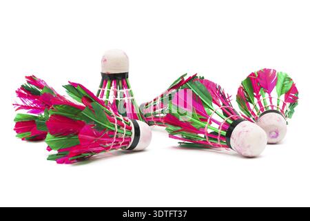 Shuttlecock with feathers on a white background Stock Photo