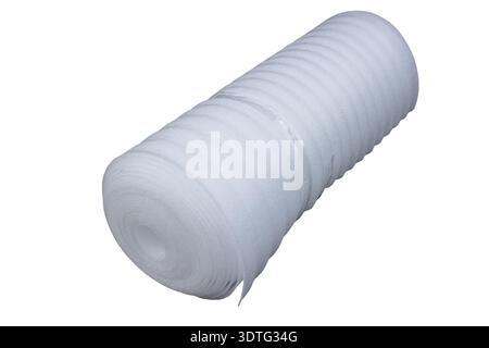 white foam polyethylene roll on a white background, foam polyethylene lining under laminate Stock Photo