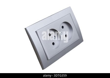 gray electrical outlet isolated on a white background Stock Photo