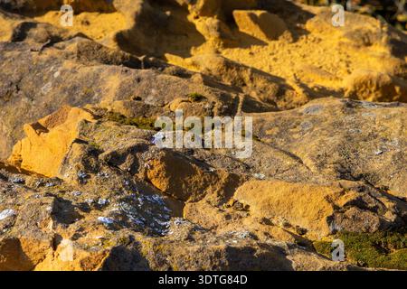 red sandy surface in the mountains with sand at sunset Stock Photo