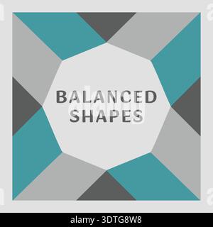 Geometric tile with balanced shapes text centered on overlapping symmetric polygons Stock Vector