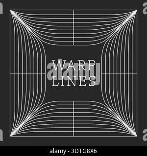 Optical grid illustration with warped lines forming a tunnel effect and warp lines text Stock Vector