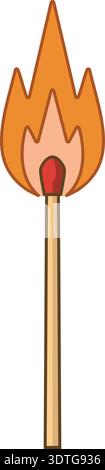 Simple illustration of a burning matchstick with orange flame and wooden stick Stock Vector
