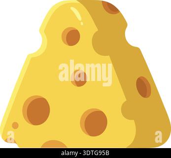 Flat illustration of a yellow cheese wedge with round holes and soft shading Stock Vector