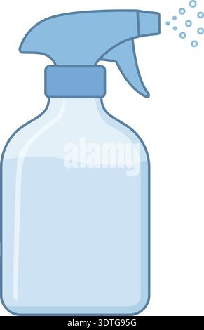Light blue spray bottle icon releasing a fine mist from the nozzle Stock Vector