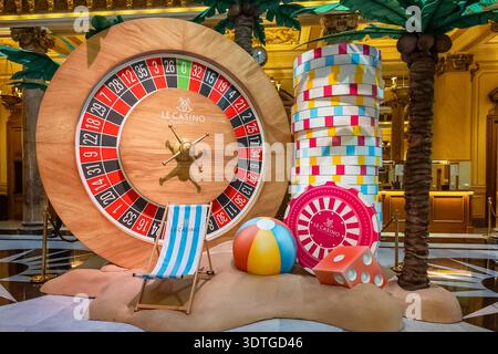 Casino Roulette and Beach Theme Photozone in Grand Casino Monte-Carlo Stock Photo