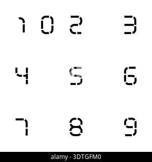 Black and white vector set of numbers in a futuristic segmented style. Minimal digital design suitable for tech, interface, or typography projects. Stock Vector