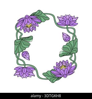 Vintage art nouveau hand drawn pink lotus flowers symmetrical frame Stock Vector