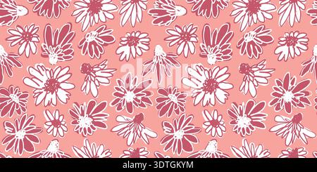 Seamless pattern with hand drawn pink ditsy scribble flowers Stock Vector