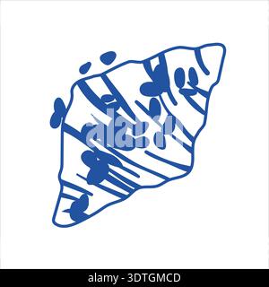 Blue contour drawing of a croissant covered with almond flakes. Hand drawn vector line art vector Stock Vector