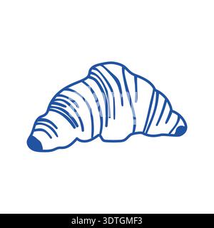 Blue line art sketch of a classic French croissant. Minimalist hand drawn bakery pastry vector Stock Vector