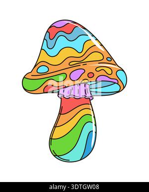 Cartoon groovy hippie psychedelic mushroom Stock Vector