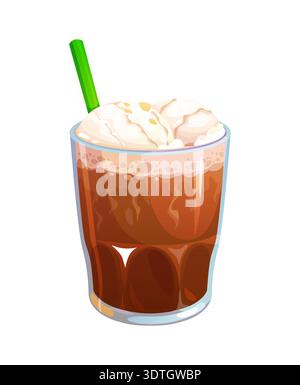 Frappe coffee or cold dessert drink in glass cup Stock Vector