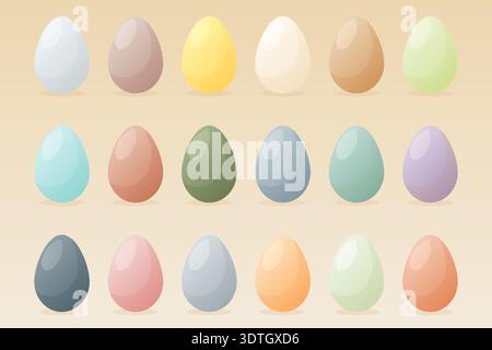 Modern pastel Easter eggs set with muted earth tones vector illustration. Stock Vector