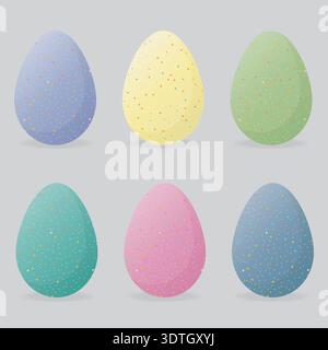 Easter eggs set with colorful speckled texture and pastel colors vector illustration. Stock Vector
