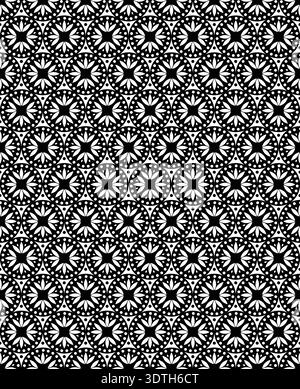 Seamless ornamental pattern featuring circular floral motifs with petal shapes and dotted details, arranged in a symmetrical repeating tile for a bold Stock Vector