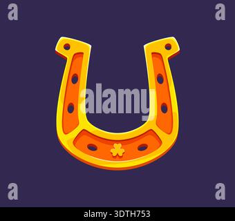 Golden lucky horseshoe with clover symbol Stock Vector