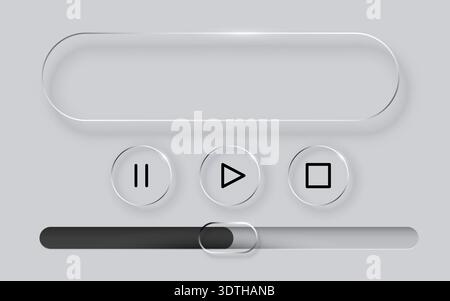 Neumorphic UI media player with control buttons. Sleek modern design element for app or web interface. Vector illustration. Stock Vector