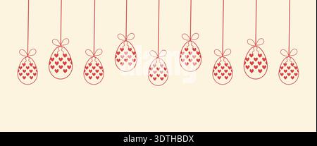 Easter banner with hanging eggs and heart patterns vector illustration. Stock Vector