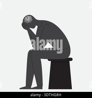 Man silhouette suffering from depression and anxiety vector illustration. Stock Vector