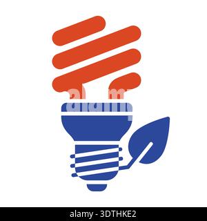 Minimalist outline energy saving lamp glyph icon with leaf suitable for eco electricity and sustainable technology design concepts Stock Vector