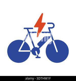 Minimalist outline electric bike glyph icon with lightning bolt suitable for eco transport and active city mobility design concepts Stock Vector