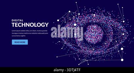 Human eye made from dots. Abstract digital pupil on black background. Vector illustration. Concept for medical technology, biometric, security, scienc Stock Vector